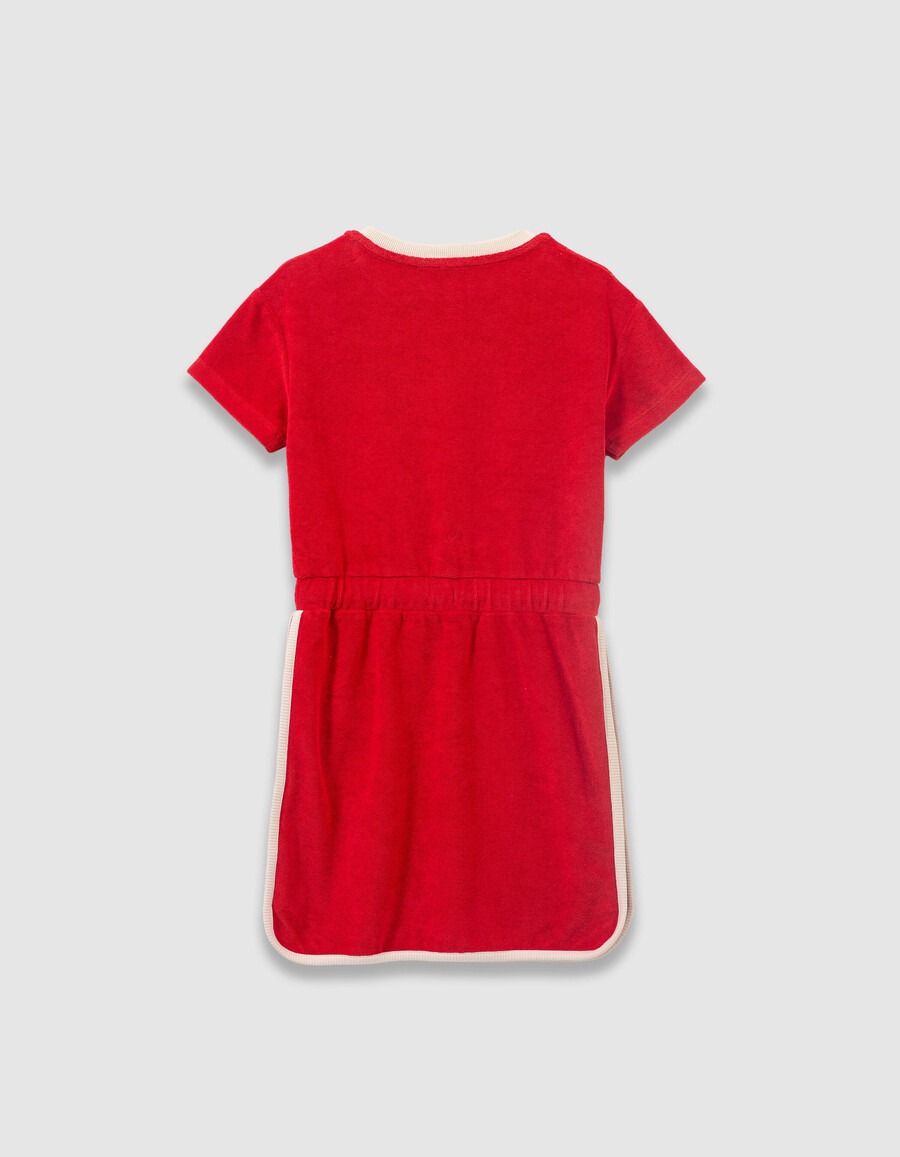 vestido de niña de tela de rizo roja con cordón en la cintura