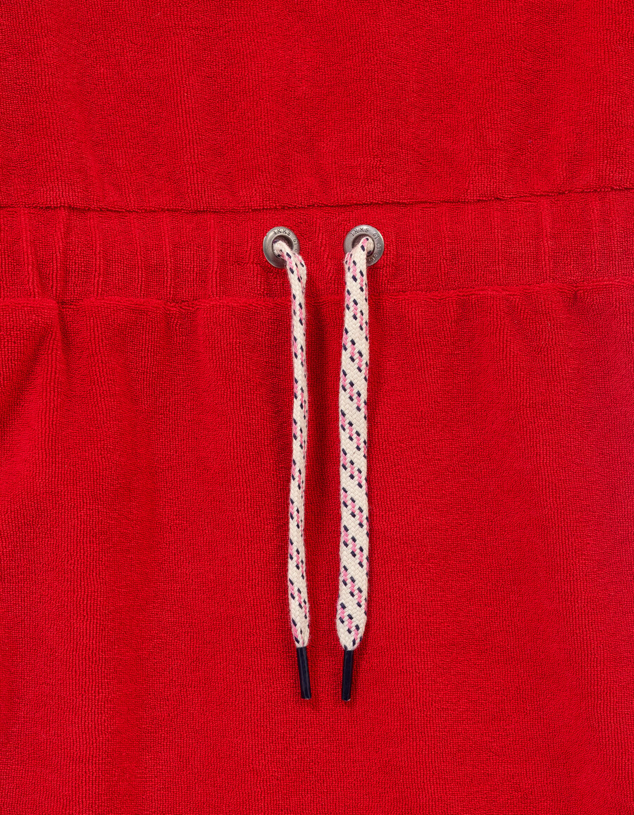 vestido de niña de tela de rizo roja con cordón en la cintura