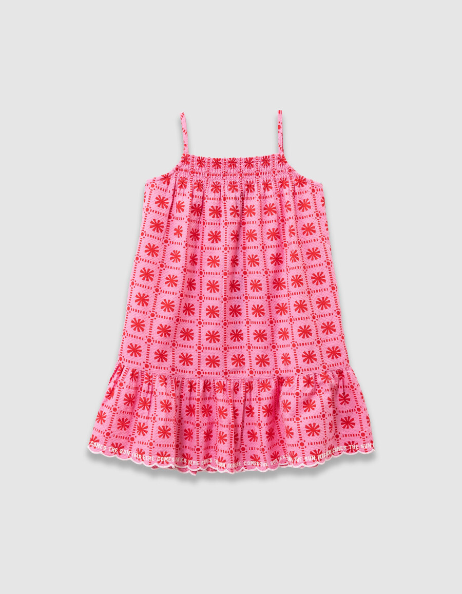 vestido rosa con estampado gráfico para niña