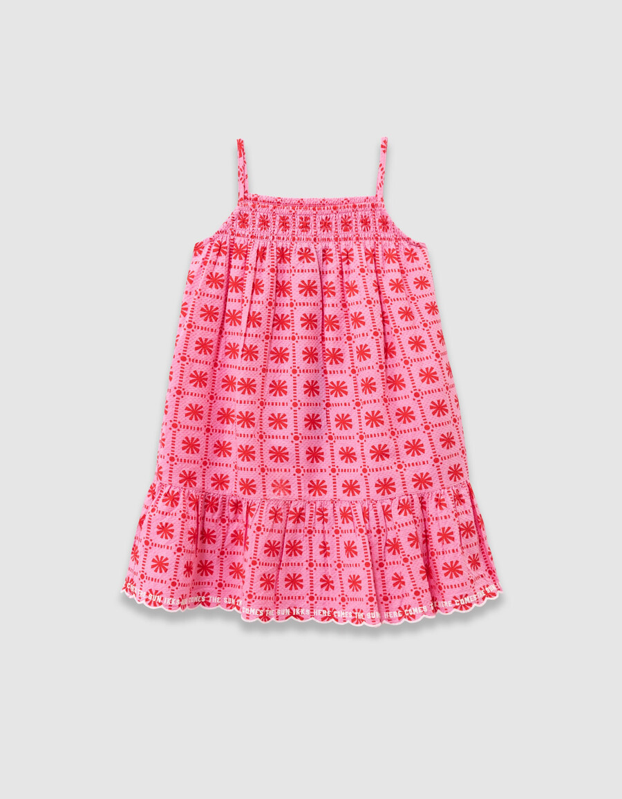 vestido rosa con estampado gráfico para niña