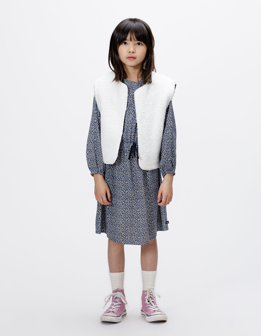 vestido y chaleco 2 en 1 para niña con estampado de leopardo y lazo azul marino
