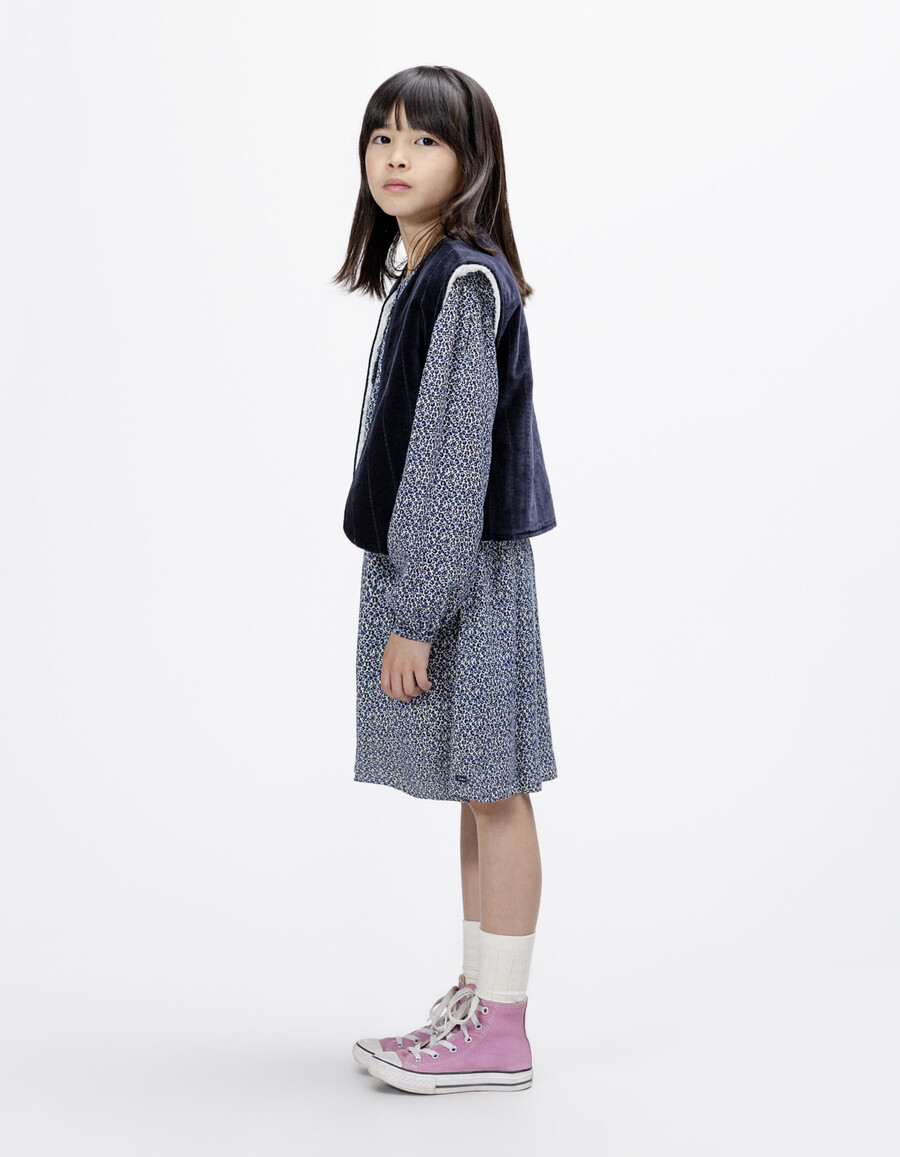 vestido y chaleco 2 en 1 para niña con estampado de leopardo y lazo azul marino