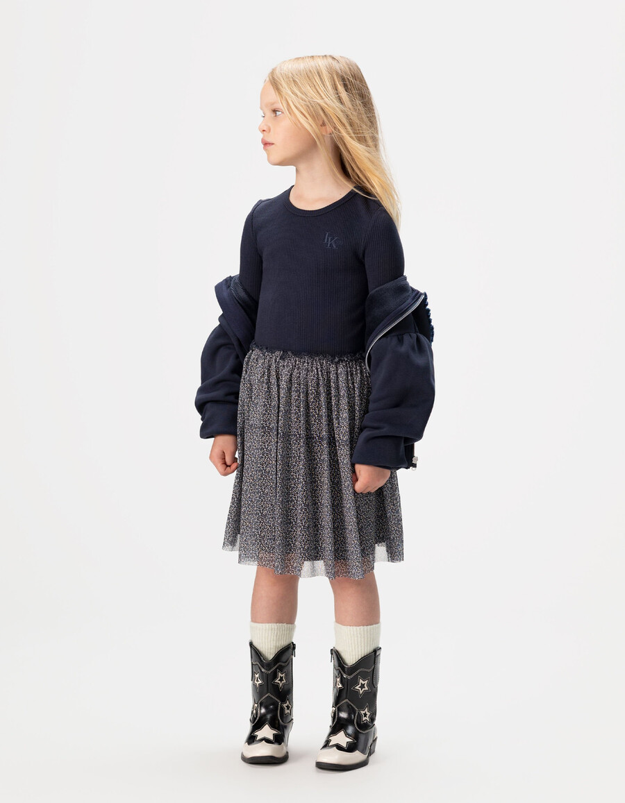 vestido de tul de tela mixta con lazo de leopardo y azul marino para niña
