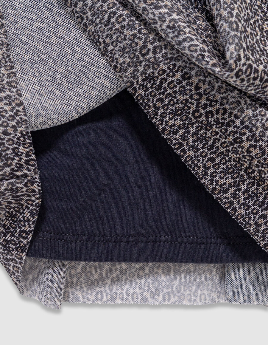 vestido de tul de tela mixta con lazo de leopardo y azul marino para niña