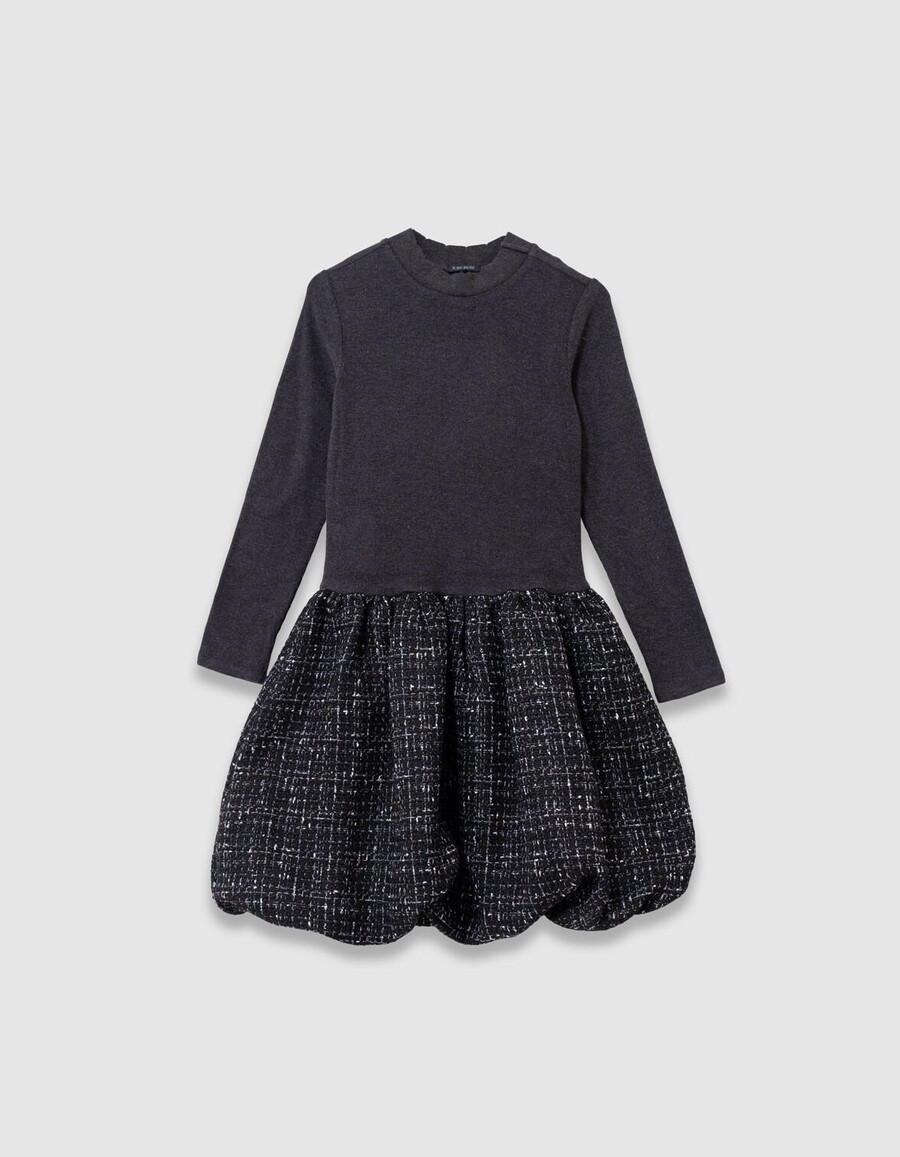 vestido negro de tela mixta con efecto tweed para niña