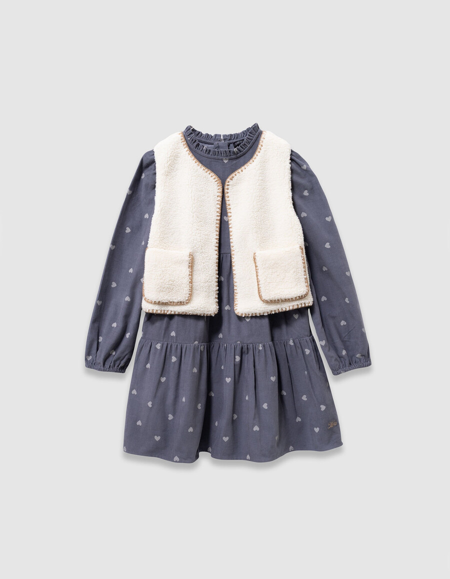 parka y chaleco de terciopelo azul 2 en 1 para niña