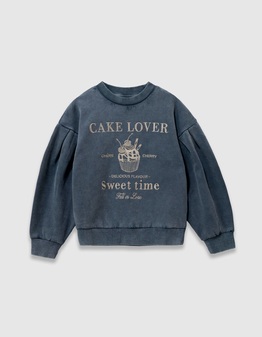 sudadera azul de algodón orgánico para niña bordado dorado xl