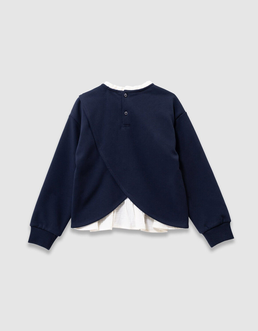 sudadera azul marino para niña con eslogan de harry potter y cuello fruncido