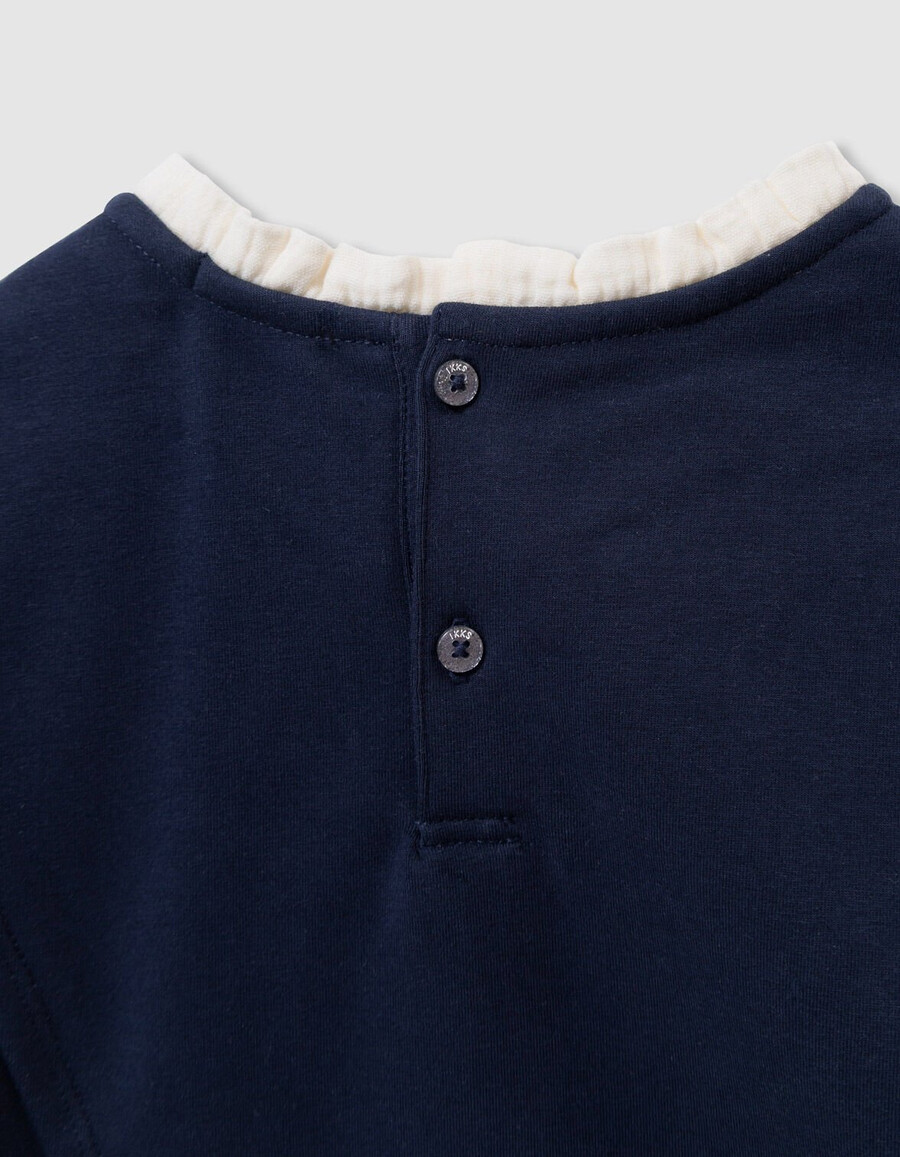 sudadera azul marino para niña con eslogan de harry potter y cuello fruncido