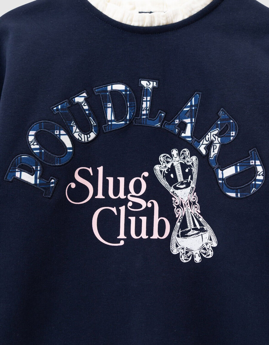 sudadera azul marino para niña con eslogan de harry potter y cuello fruncido