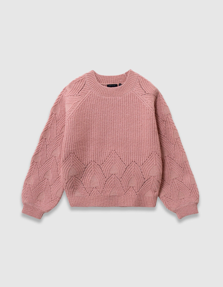 suéter de punto rosa para niña con mangas jacquard