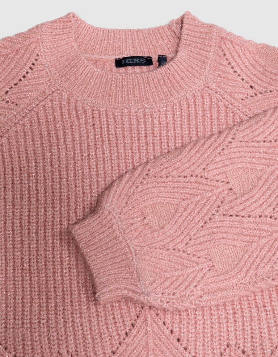 suéter de punto rosa para niña con mangas jacquard