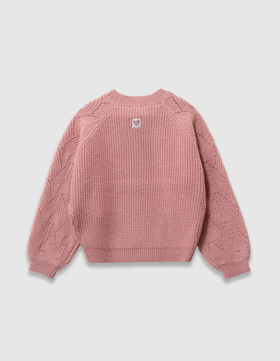 suéter de punto rosa para niña con mangas jacquard