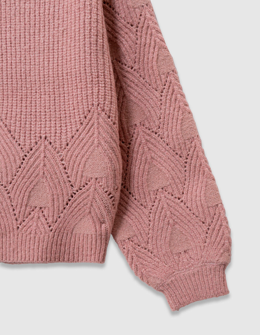 suéter de punto rosa para niña con mangas jacquard