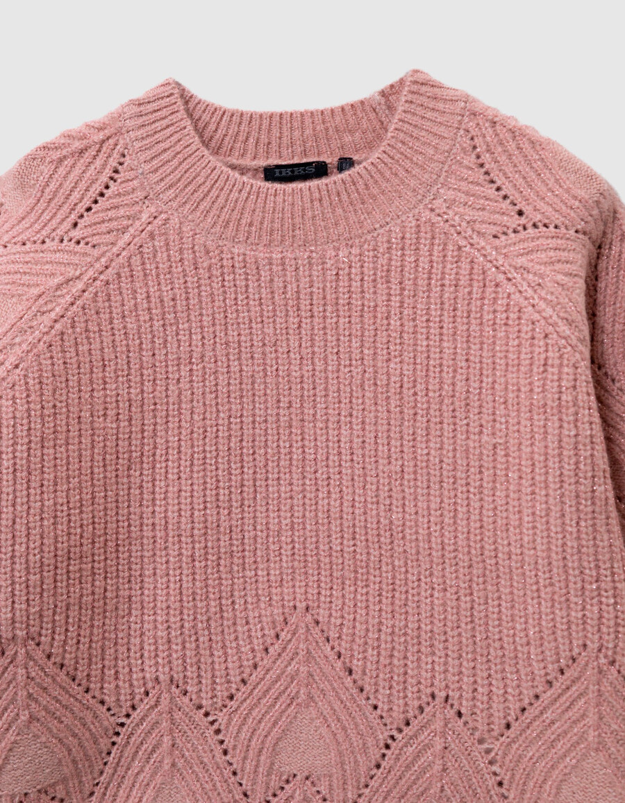 suéter de punto rosa para niña con mangas jacquard