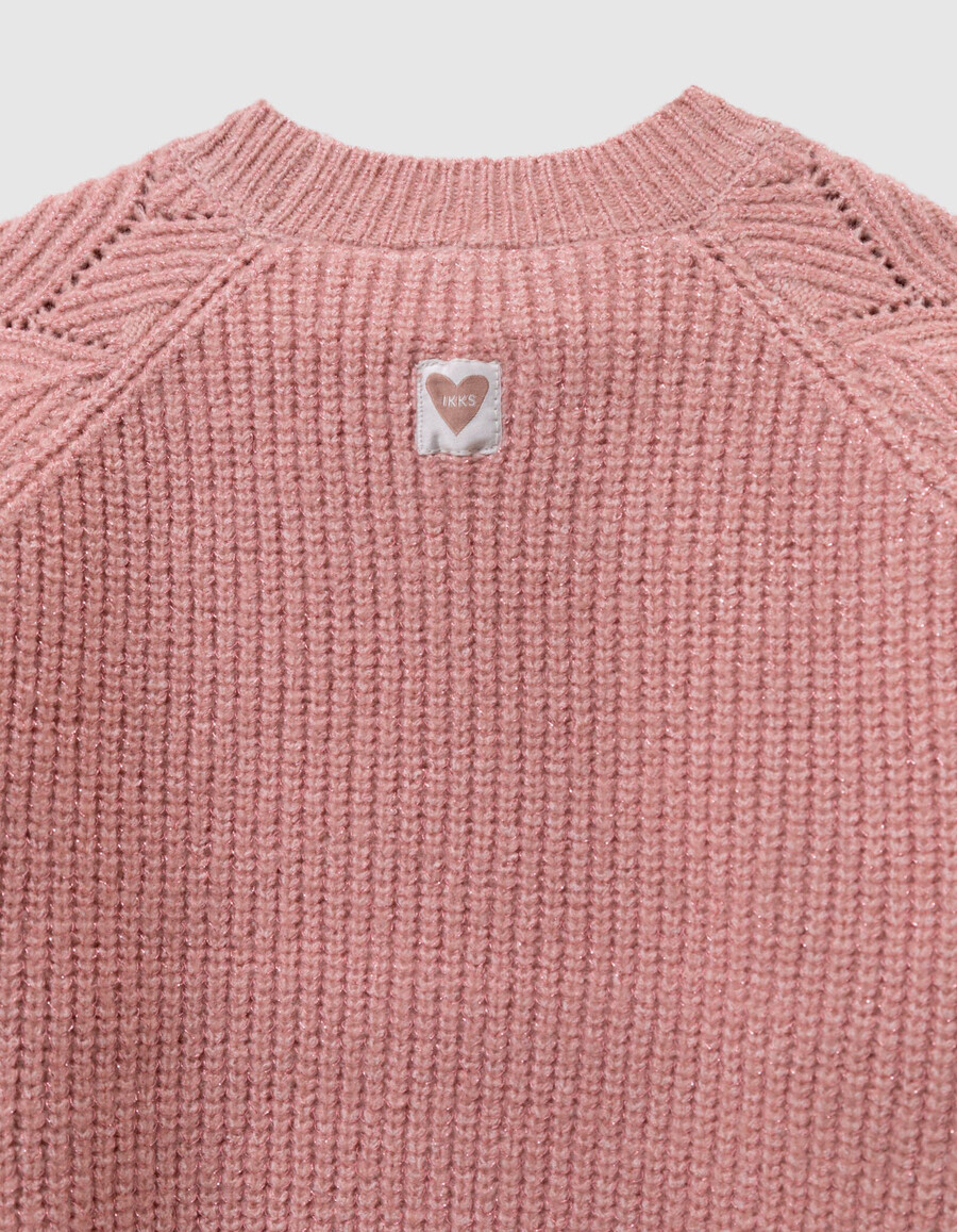 suéter de punto rosa para niña con mangas jacquard