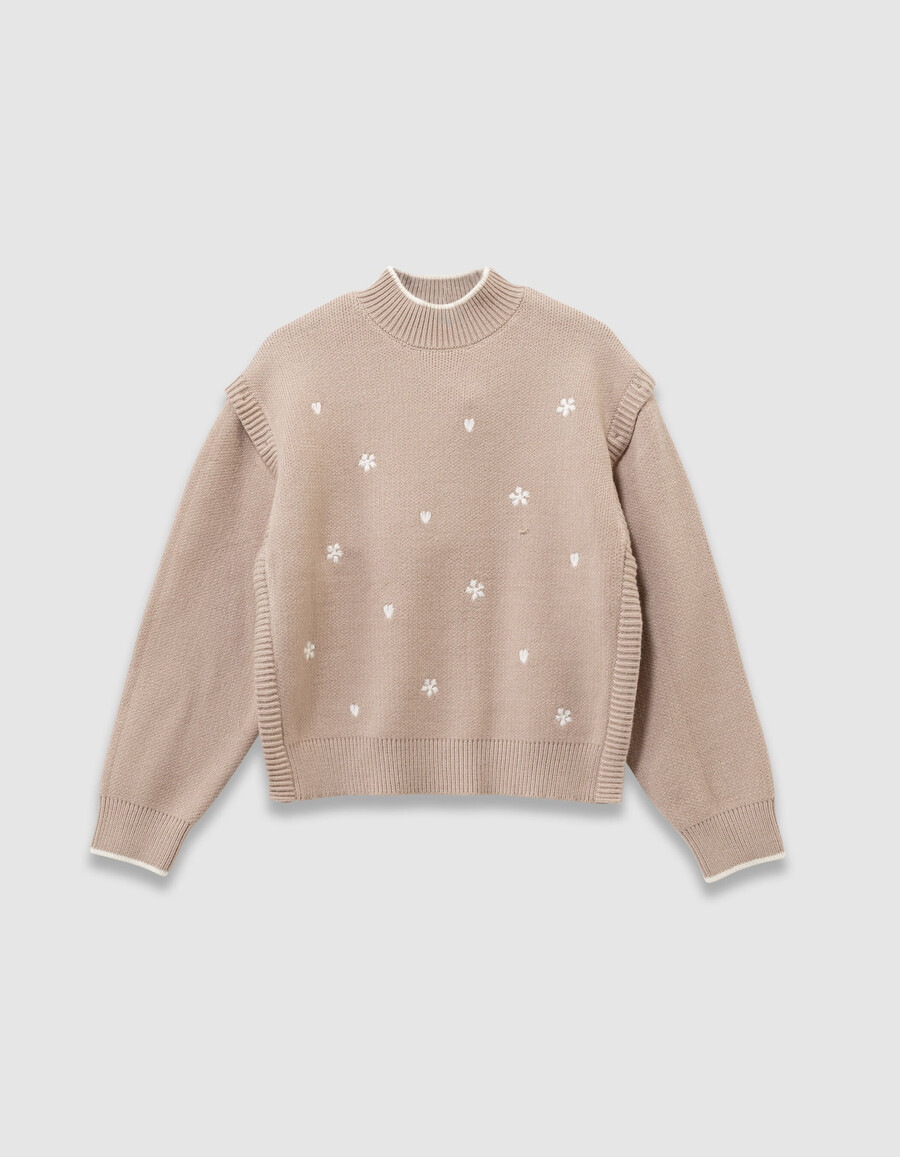 suéter de punto beige para niña con mangas desmontables