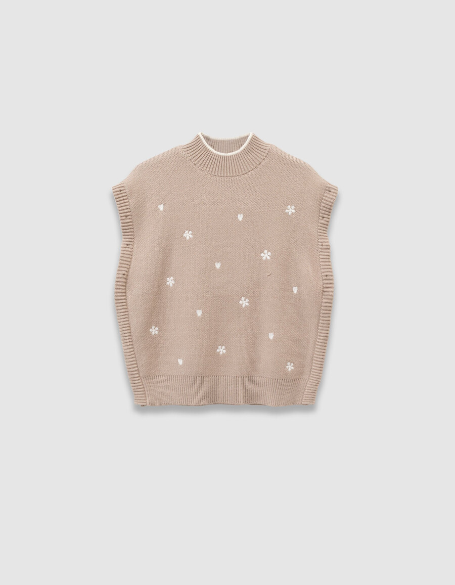 suéter de punto beige para niña con mangas desmontables