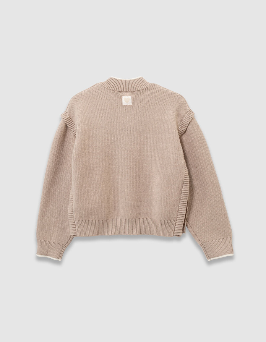 suéter de punto beige para niña con mangas desmontables