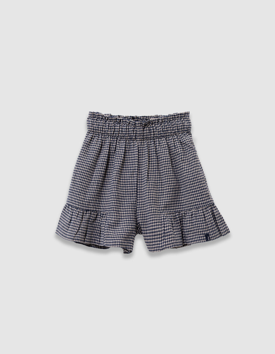 pantalones cortos de cuadros vichy azul marino con volantes para niña