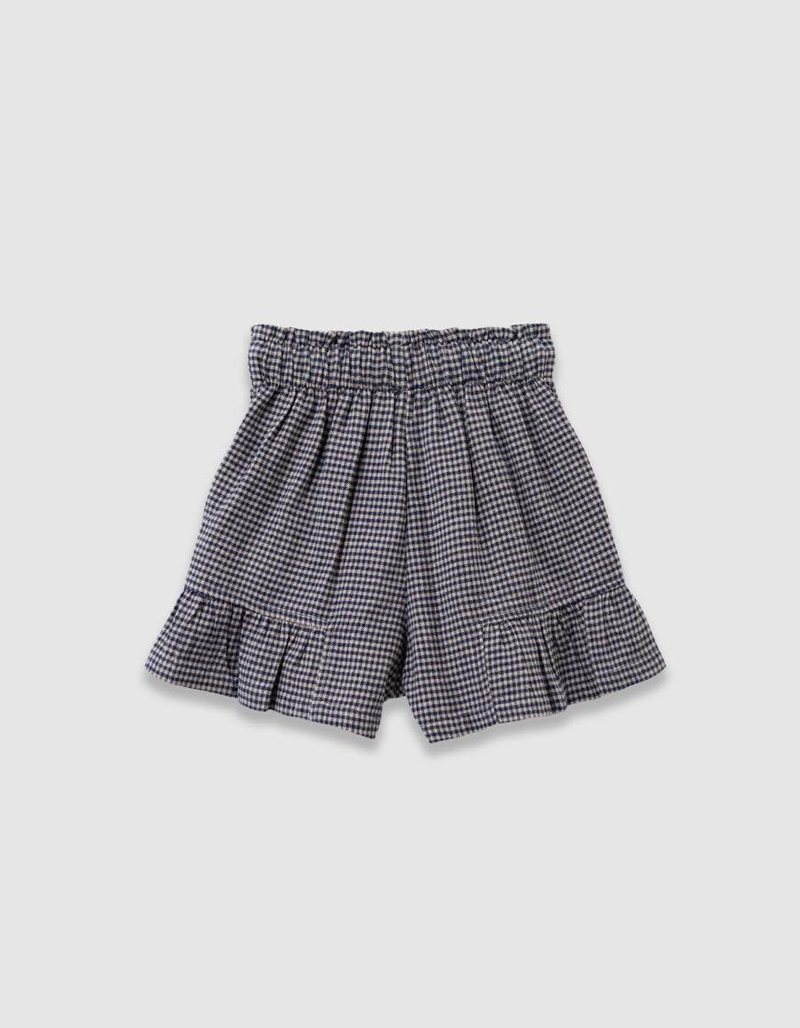 pantalones cortos de cuadros vichy azul marino con volantes para niña