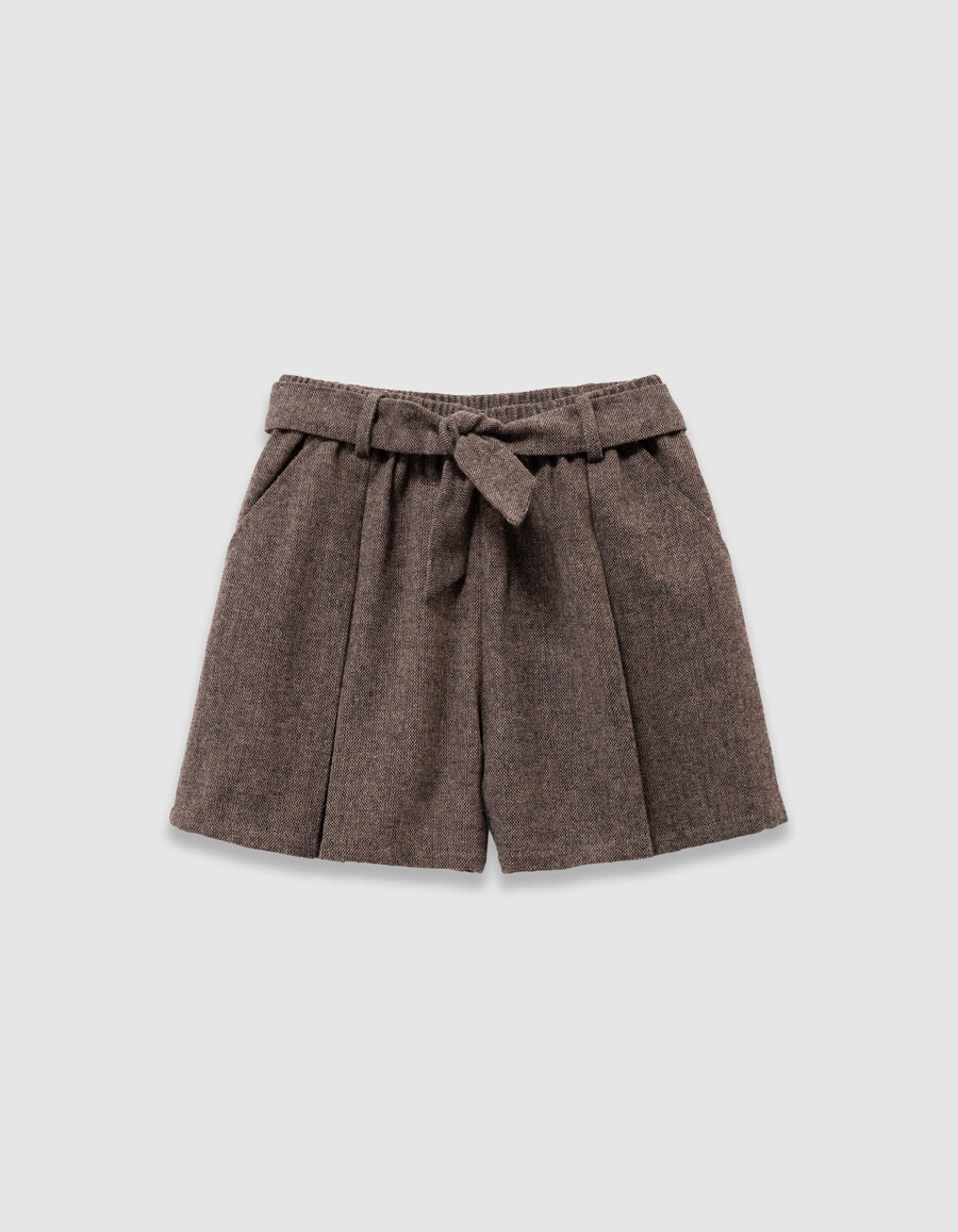 pantalones cortos de franela marrón jaspeado para niña