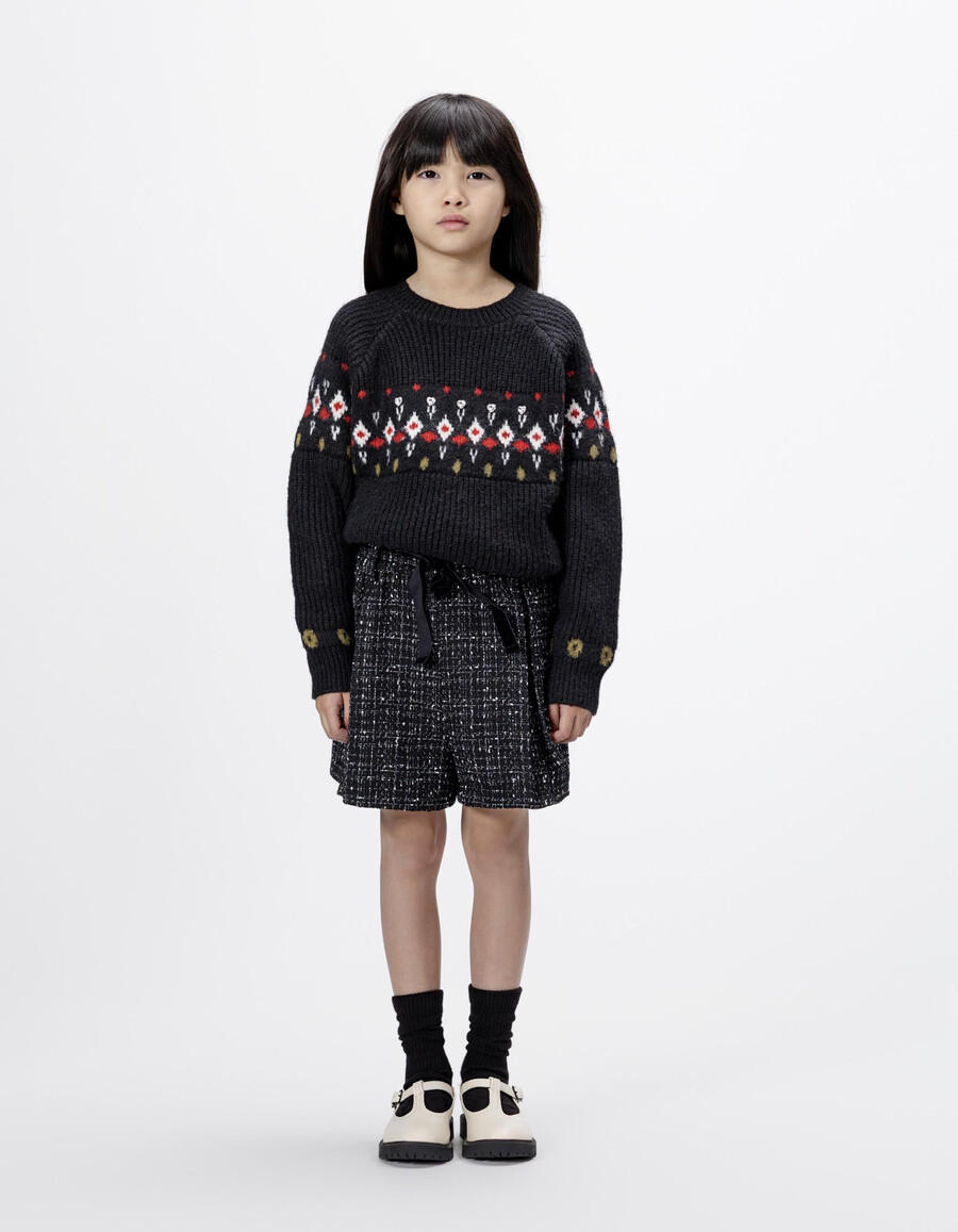 pantalones cortos negros con efecto tweed para niña