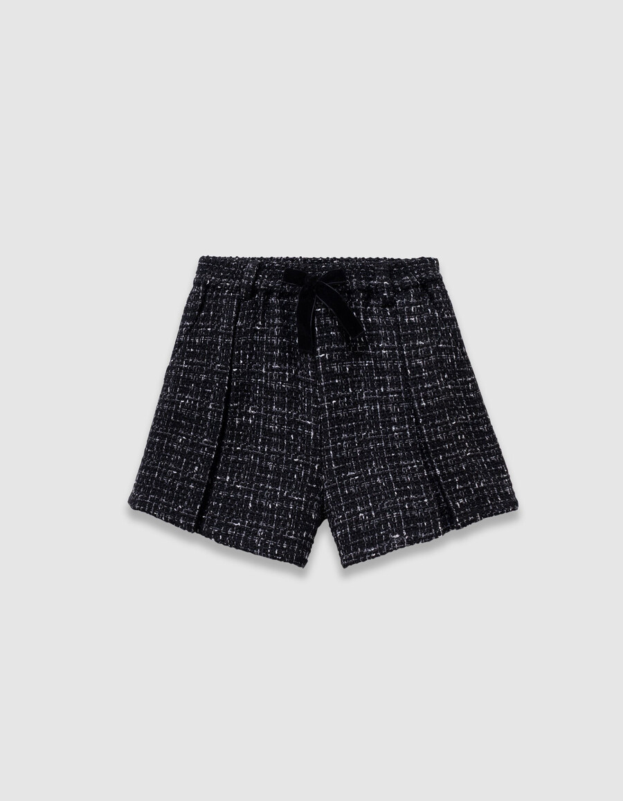 pantalones cortos negros con efecto tweed para niña