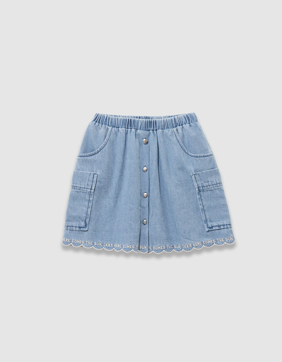 falda vaquera azul estilo cargo para niña con bolsillos