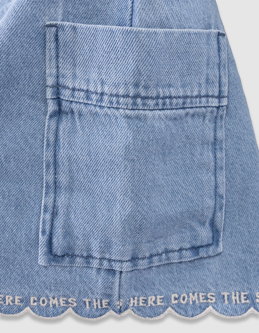 falda vaquera azul estilo cargo para niña con bolsillos
