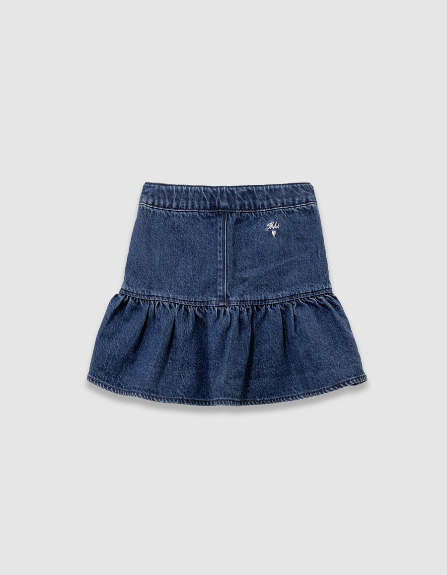 falda vaquera azul para niña con botones a presión estilo caída frontal