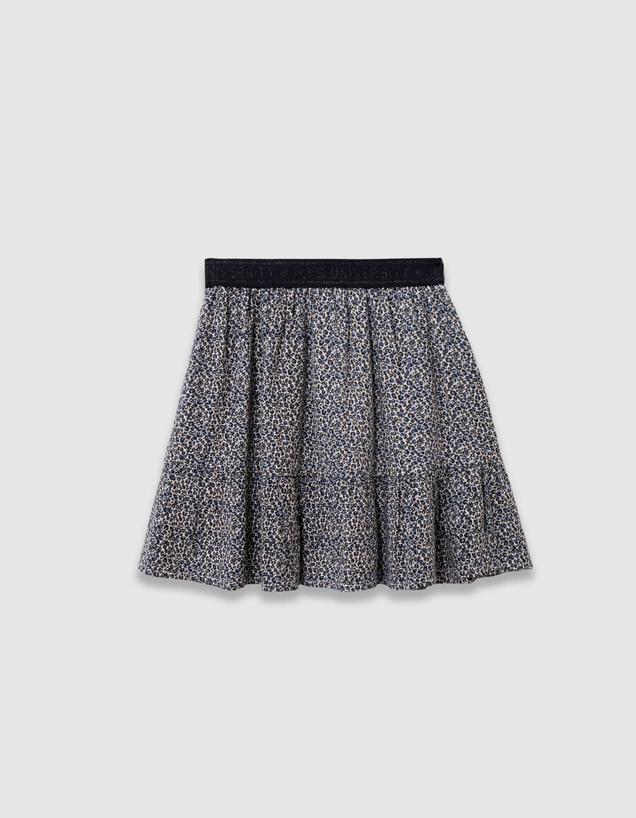 falda corta azul marino para niña con estampado de lazo de leopardo