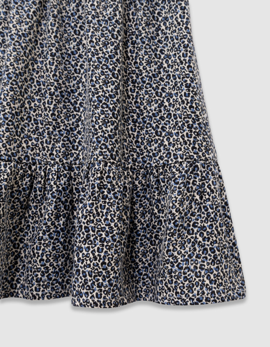 falda corta azul marino para niña con estampado de lazo de leopardo