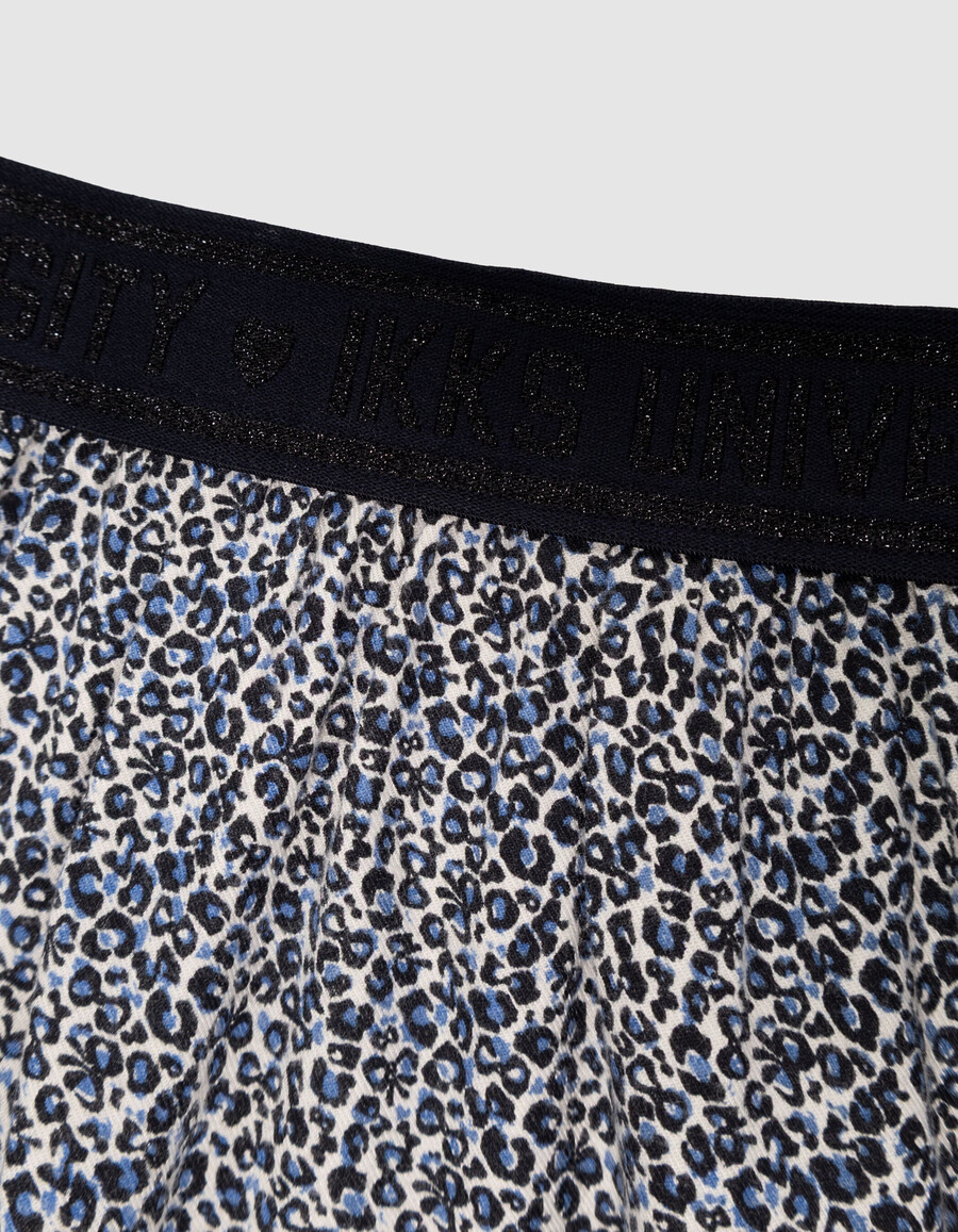 falda corta azul marino para niña con estampado de lazo de leopardo