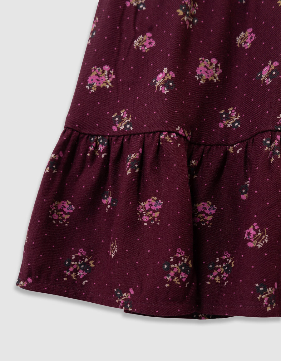 falda corta burdeos para niña con estampado de ramo