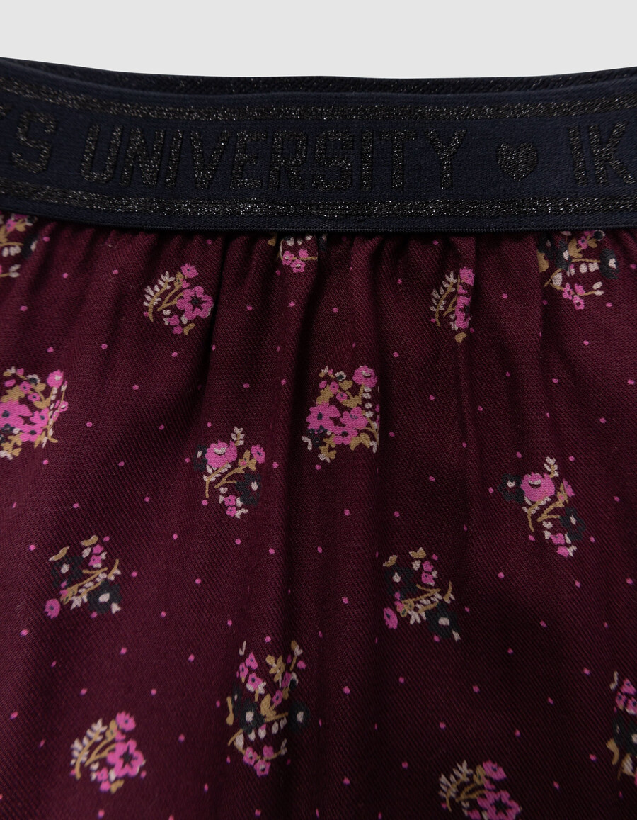 falda corta burdeos para niña con estampado de ramo