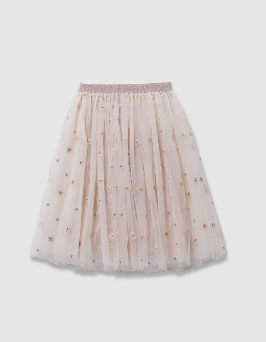 falda midi de tul blanca para niña
