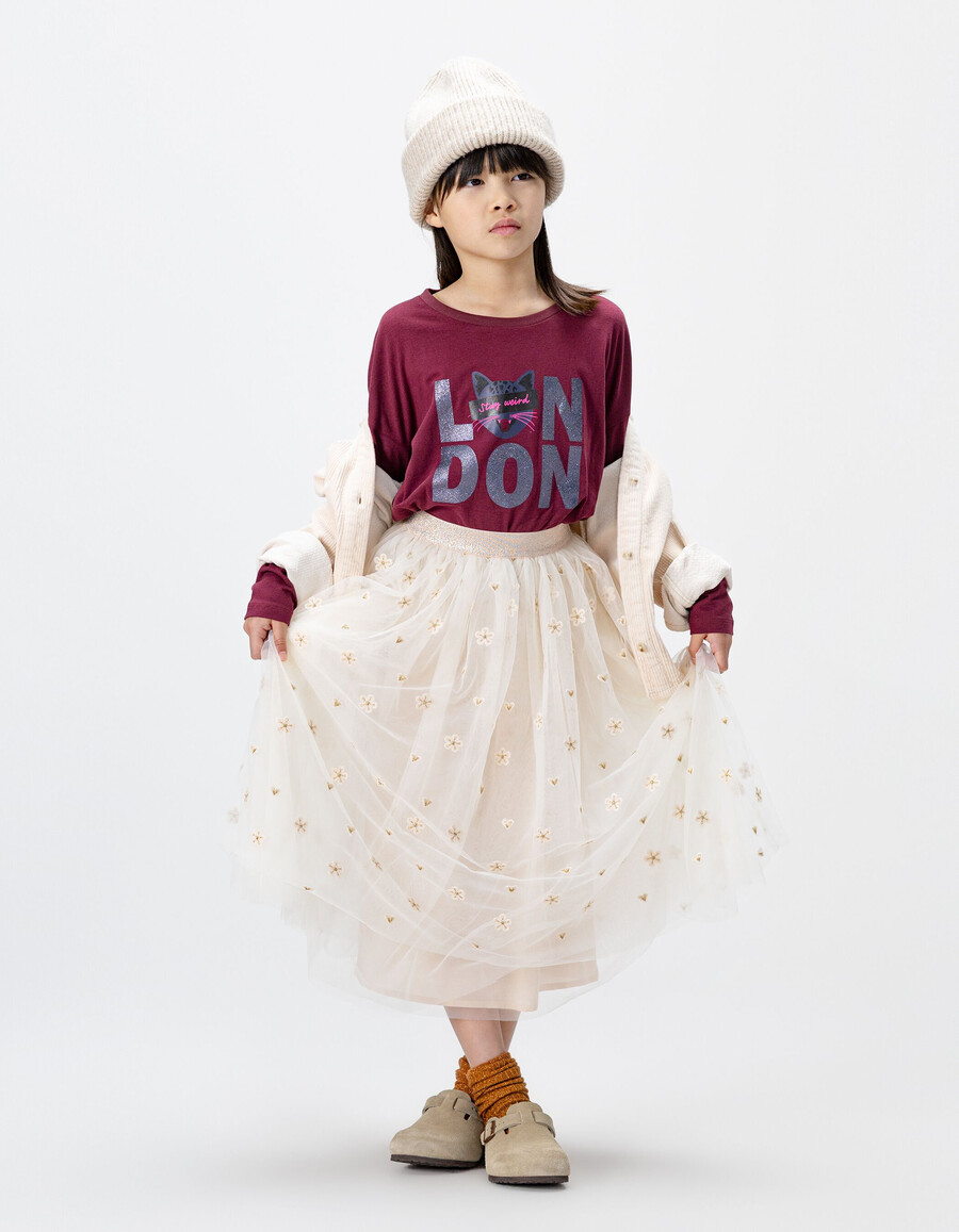 falda midi de tul blanca para niña