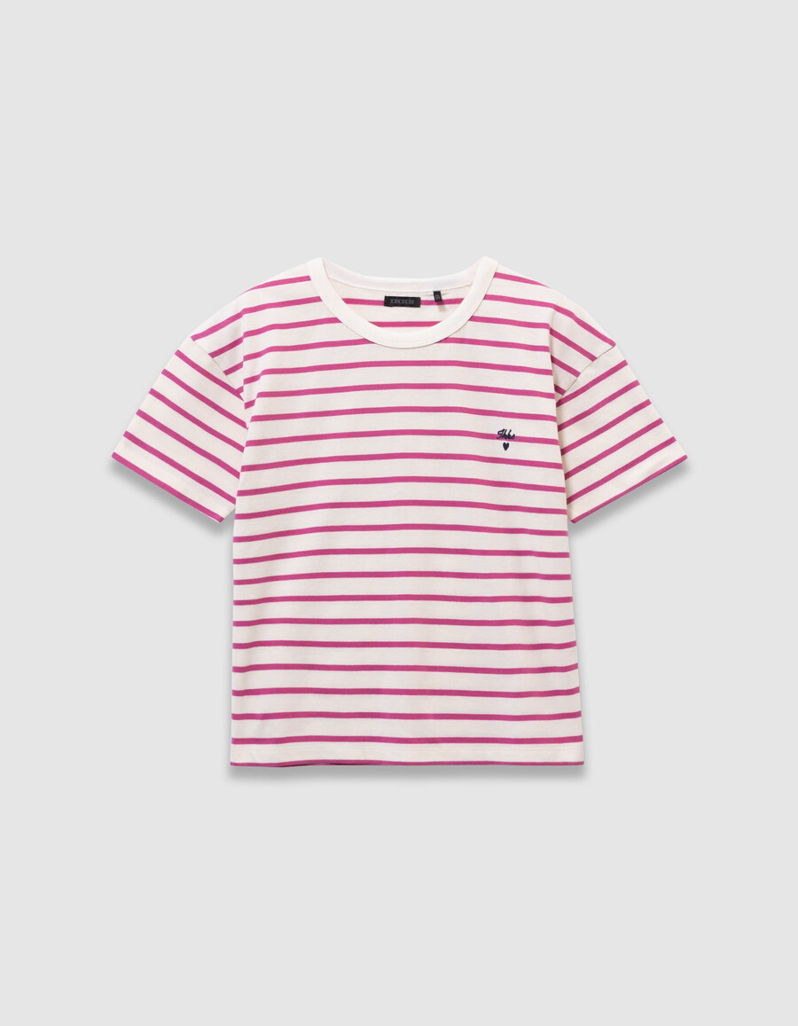 camiseta marinera de algodón orgánico para niña con rayas rosas