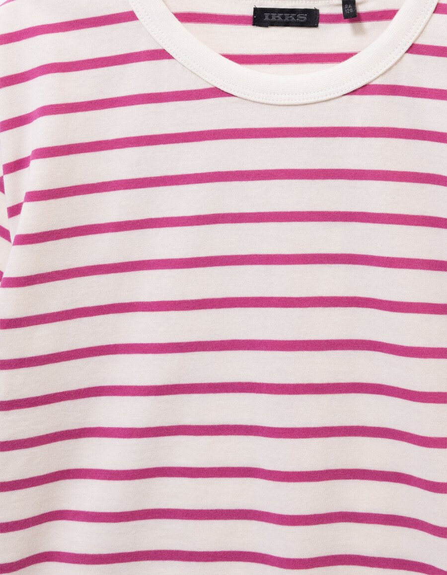 camiseta marinera de algodón orgánico para niña con rayas rosas