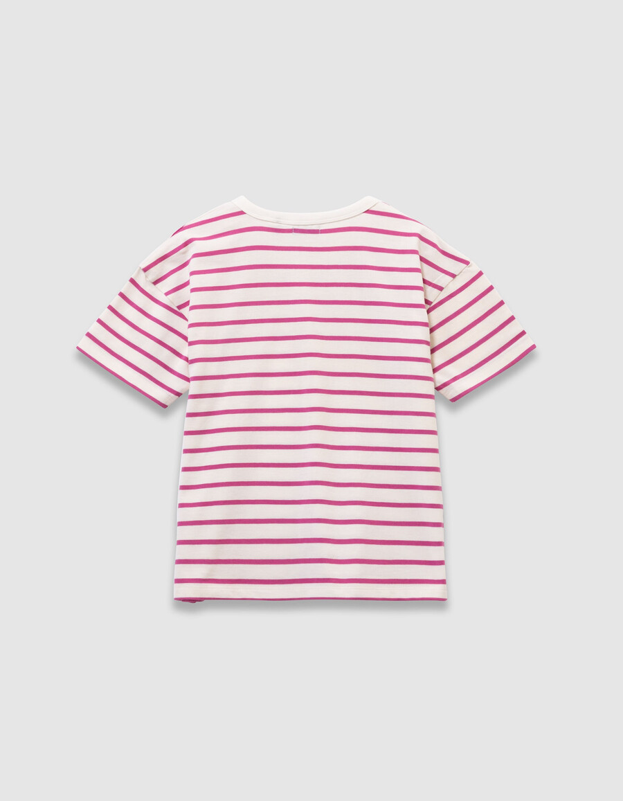 camiseta marinera de algodón orgánico para niña con rayas rosas