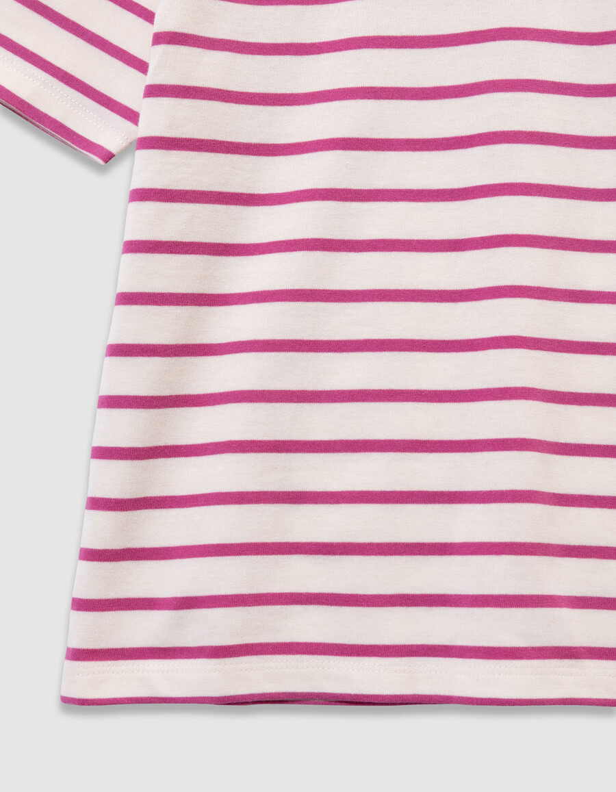 camiseta marinera de algodón orgánico para niña con rayas rosas