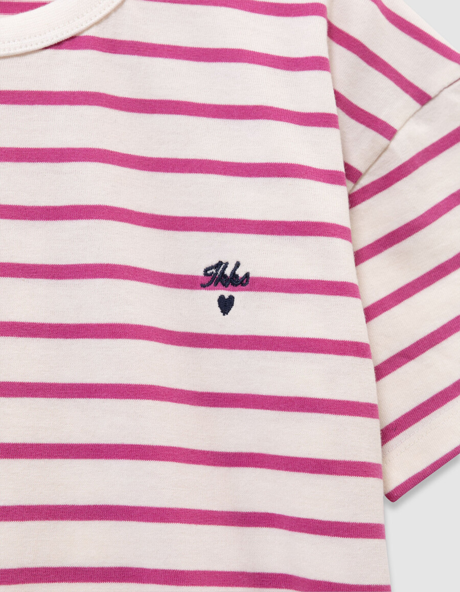 camiseta marinera de algodón orgánico para niña con rayas rosas