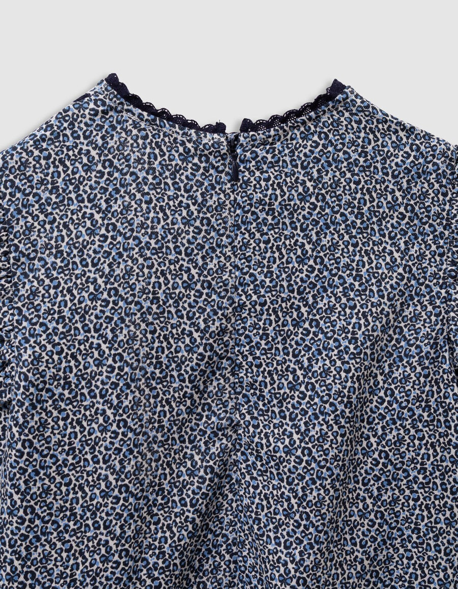 blusa azul marino para niña con estampado de lazo de leopardo