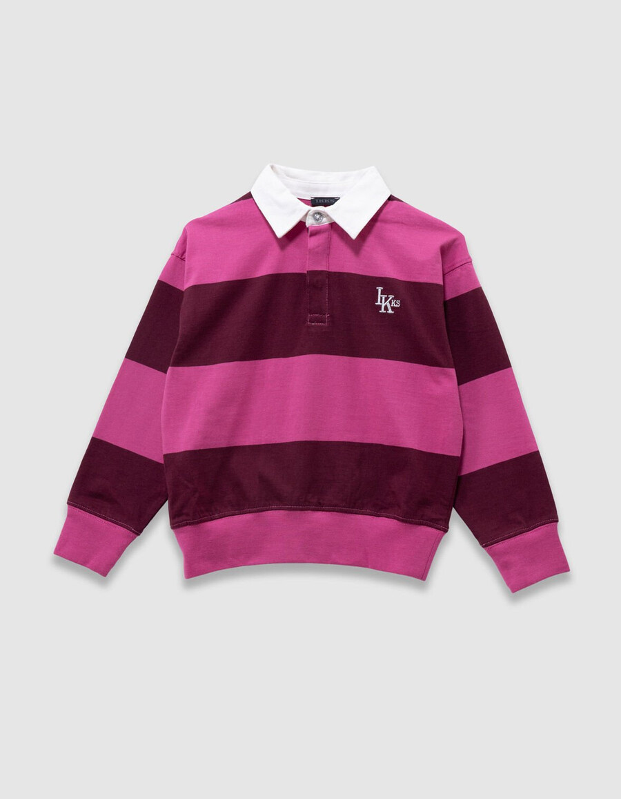 polo rosa de algodón orgánico para niña rayas burdeos