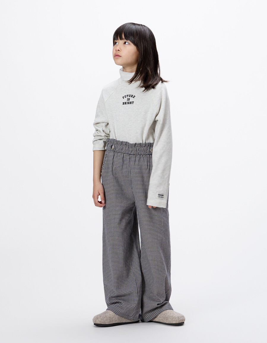 pantalones de cuadros vichy azul marino con volantes para niña