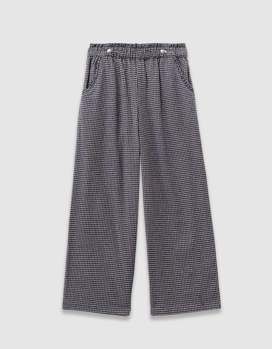 pantalones de cuadros vichy azul marino con volantes para niña