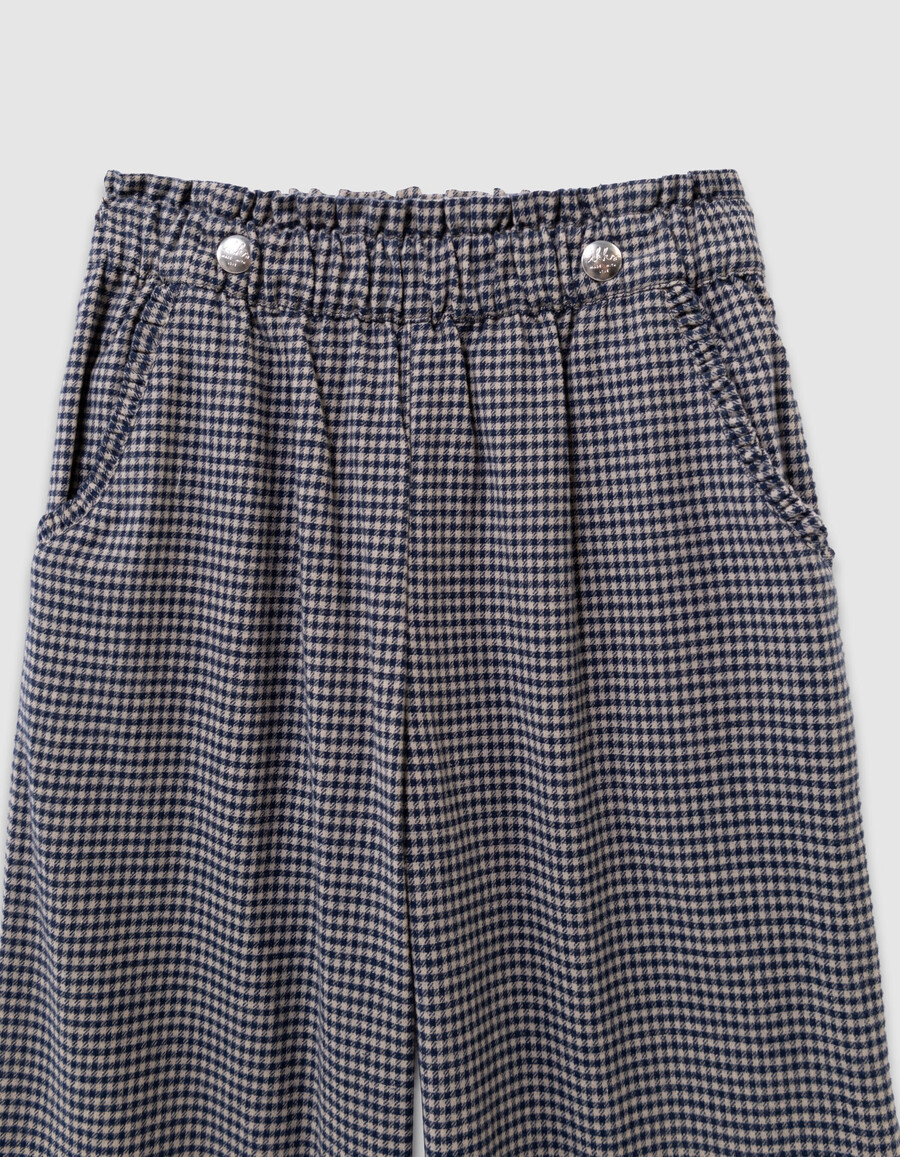 pantalones de cuadros vichy azul marino con volantes para niña