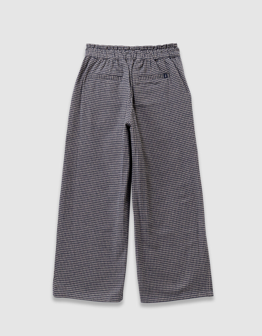 pantalones de cuadros vichy azul marino con volantes para niña