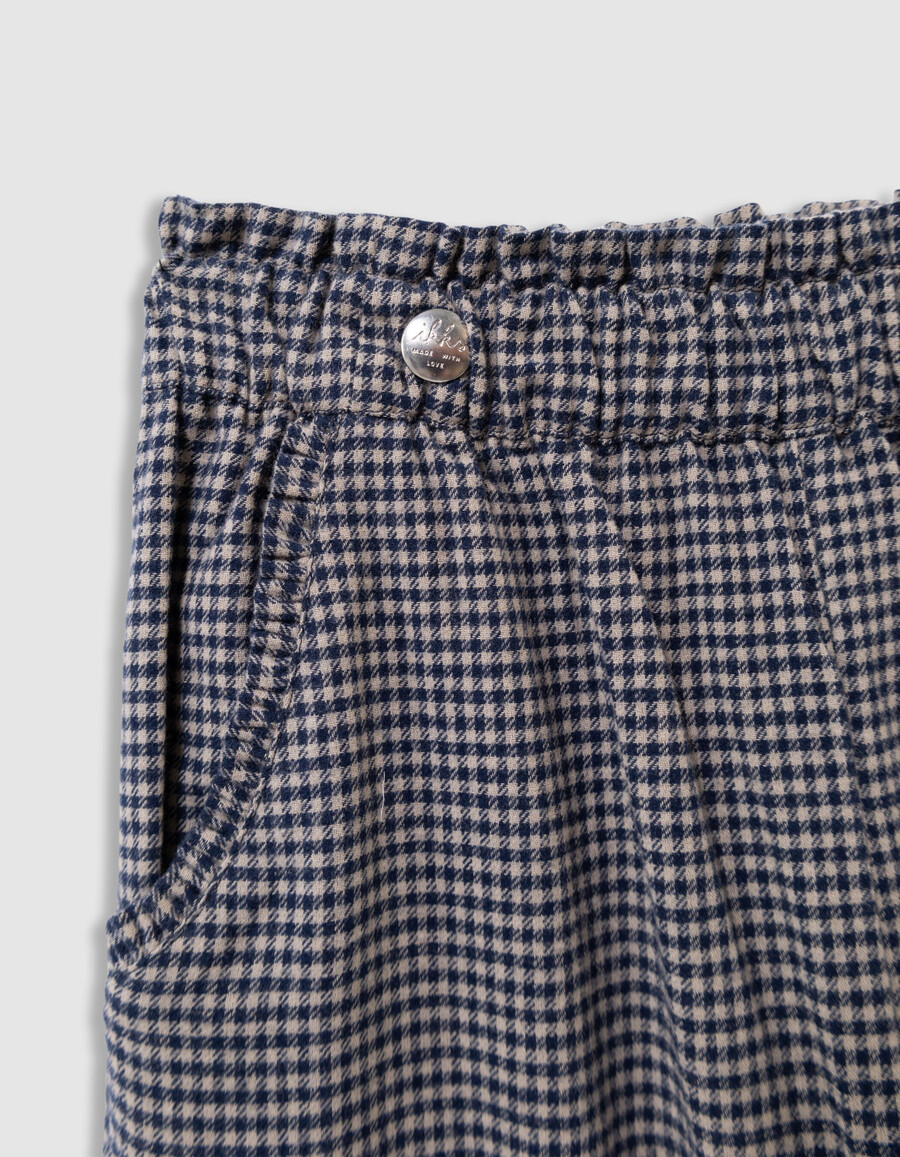 pantalones de cuadros vichy azul marino con volantes para niña